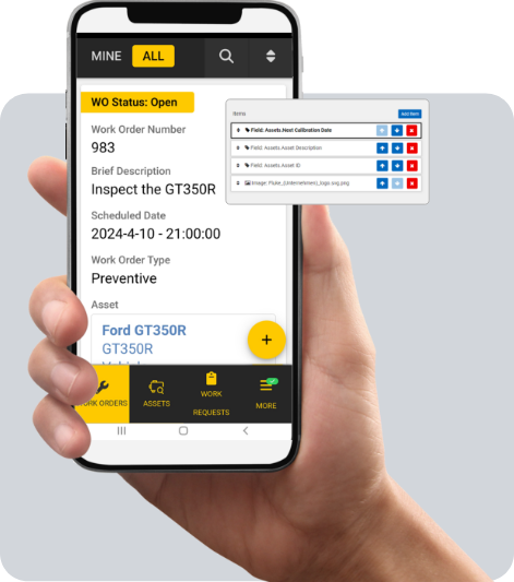 eMaint CMMS work order screen on a mobile device