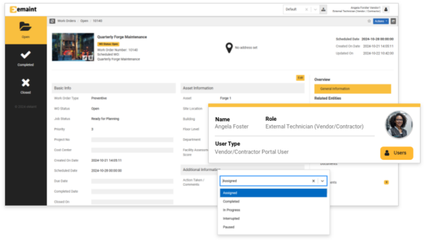 eMaint vendor portal command screen